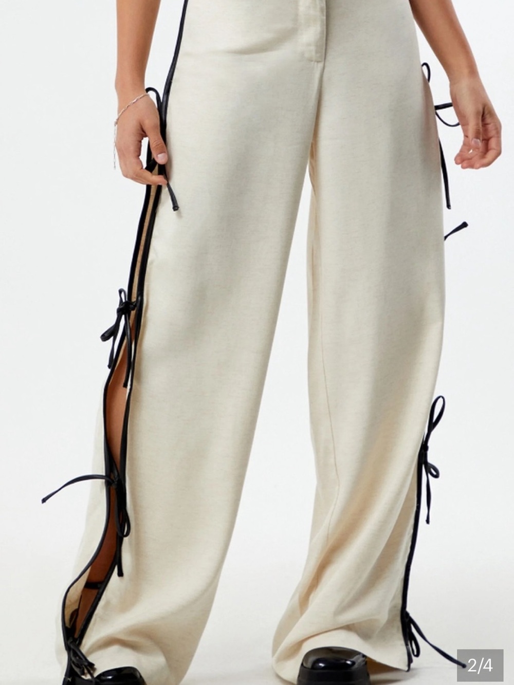 WeWoreWhat (Part of a Set) The Slit Pant with Black Faux Leather Side Ties